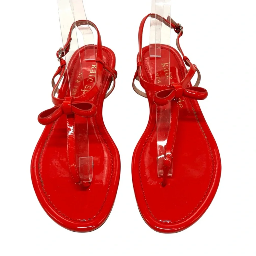 Kate Spade New York Piazza Patent Leather Coral Rose T Strap Sandals Women’s 9 - Picture 4 of 13